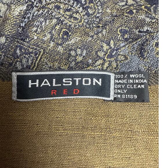 Halston Red 100% Wool Black Gray Tan Paisley Fringed Scarf Shawl Pashmina Wrap - Picture 2 of 6
